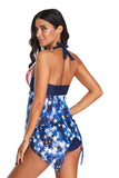 Multicolor Tie Dye The USA Flag Print Stars and Stripes Halter Tankini LC411703-22