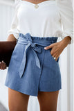 Sky Blue Women's Casual Jean Short Skirt Pocketed Denim Wrap Skort LC786283-4