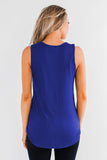 Blue Summer Casual V Neck Button Ladies Tank Top LC253080-5