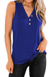Blue Summer Casual V Neck Button Ladies Tank Top LC253080-5