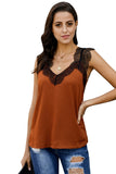 LC251886-14-S, LC251886-14-M, LC251886-14-L, LC251886-14-XL, LC251886-14-2XL, Orange Women's V Neck Sleeveless Lace Trim Camisole Sleeveless Tank Top
