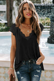 Black V Neck Eyelash Lace Knit Tank for Women LC253399-2
