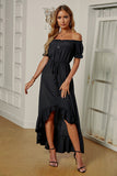 Black White Off the Shoulder Dress High Low Maxi Dress  LC611566-2