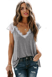 Gray V Neck Eyelash Lace Knit Tank for Women LC253399-11