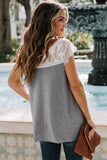 Gray V Neck Eyelash Lace Knit Tank for Women LC253399-11