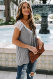 Gray V Neck Eyelash Lace Knit Tank for Women LC253399-11