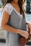 Gray V Neck Eyelash Lace Knit Tank for Women LC253399-11