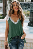Green V Neck Eyelash Lace Knit Tank for Women LC253399-9