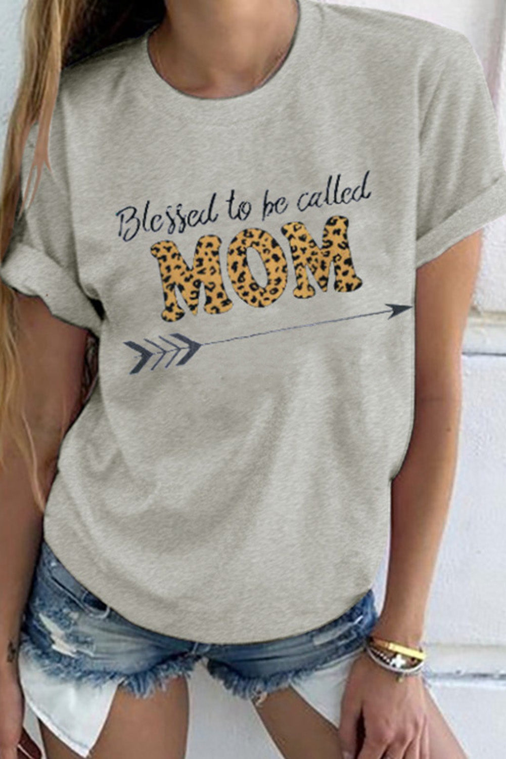 Gray Being a Mom Makes My Lift Complete Funny Letters Print Mama Tees Shirt LC252050-1011