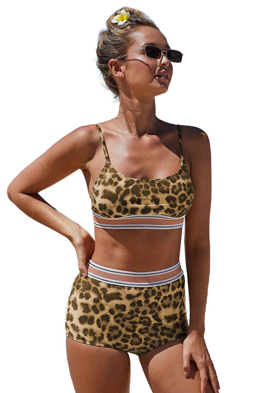 LC411956-20-S, LC411956-20-M, LC411956-20-L, LC411956-20-XL, Women's High Waisted Bikini Leopard Two-piece Bathing Suit