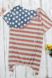 Stripe American Flag Asymmetric Blouse Short Sleeve Tops LC252209-19