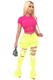 Yellow Women's Ripped Denim Pants Casual Bell Bottom Jeans for Women LC78092-7