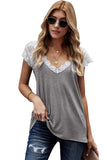 Gray V Neck Eyelash Lace Knit Tank for Women LC253399-11