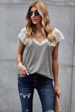 Gray V Neck Eyelash Lace Knit Tank for Women LC253399-11