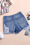 Sky Blue Womens Jean Shorts High Rise Distressed Denim Shorts LC786260-4