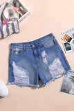 Sky Blue Womens Jean Shorts High Rise Distressed Denim Shorts LC786260-4