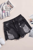 Black Womens Jean Shorts High Rise Distressed Denim Shorts LC786260-2