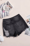 Black Womens Jean Shorts High Rise Distressed Denim Shorts LC786260-2