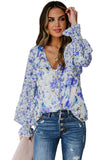 Blue Summer Floral Smocked Blouse Women's Boho Tops LC2511225-5