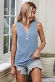 Sky Blue Summer Casual V Neck Button Ladies Tank Top LC253080-4