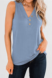 Sky Blue Summer Casual V Neck Button Ladies Tank Top LC253080-4