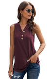 Red Summer Casual V Neck Button Ladies Tank Top LC253080-103
