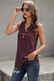 Red Summer Casual V Neck Button Ladies Tank Top LC253080-103