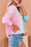 Pink Womens Long Sleeve Full Zip Drawstring Tie Dye Color Block Hoodie LC2531052-10