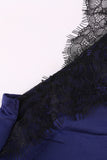 LC251886-5-S, LC251886-5-M, LC251886-5-L, LC251886-5-XL, LC251886-5-2XL, Blue Women's V Neck Sleeveless Lace Trim Camisole Sleeveless Tank Top
