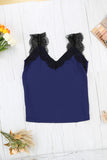 LC251886-5-S, LC251886-5-M, LC251886-5-L, LC251886-5-XL, LC251886-5-2XL, Blue Women's V Neck Sleeveless Lace Trim Camisole Sleeveless Tank Top