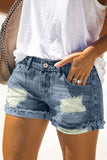 Blue Distressed Denim Short for Women Ripped Rolled Hem Blue Denim Jean Shorts LC77173-5