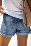 Blue Distressed Denim Short for Women Ripped Rolled Hem Blue Denim Jean Shorts LC77173-5