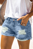 Sky Blue Distressed Denim Short for Women Ripped Rolled Hem Blue Denim Jean Shorts LC77173-4