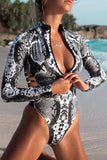 Maillot de bain femme Rash Guard Animal Print Zipper Cut Out