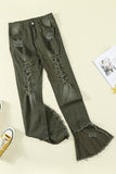 Green Women's Ripped Denim Pants Casual Bell Bottom Jeans for Women LC78092-209