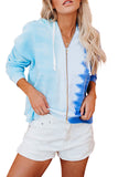 Blue Womens Long Sleeve Full Zip Drawstring Tie Dye Color Block Hoodie LC2531052-5