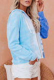 Blue Womens Long Sleeve Full Zip Drawstring Tie Dye Color Block Hoodie LC2531052-5