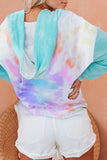 Sky Blue Womens Long Sleeve Full Zip Drawstring Tie Dye Color Block Hoodie LC2531052-4