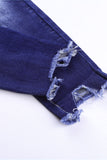 Blue Women’s Stretchy Skinny High Rise Pants Button Ripped Denim Jeans LC78227-5