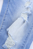 Sky Blue Women’s Stretchy Skinny High Rise Pants Button Ripped Denim Jeans LC78227-4