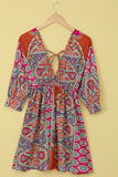 LC221873-22-S, LC221873-22-M, LC221873-22-L, LC221873-22-XL, Multicolor Bohemian 3/4 Sleeve V Neck Vintage Mini Dress for Women