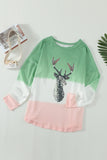 Green Women's Color Block Reindeer Print Gradient Crew Neck Sweatshirts LC2531516-9