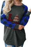 LC2532682-5-S, LC2532682-5-M, LC2532682-5-L, LC2532682-5-XL, LC2532682-5-2XL, LC2532682-5-3XL, Blue Women's Plaid Christmas Long Sleeve Top Xmas Shirt