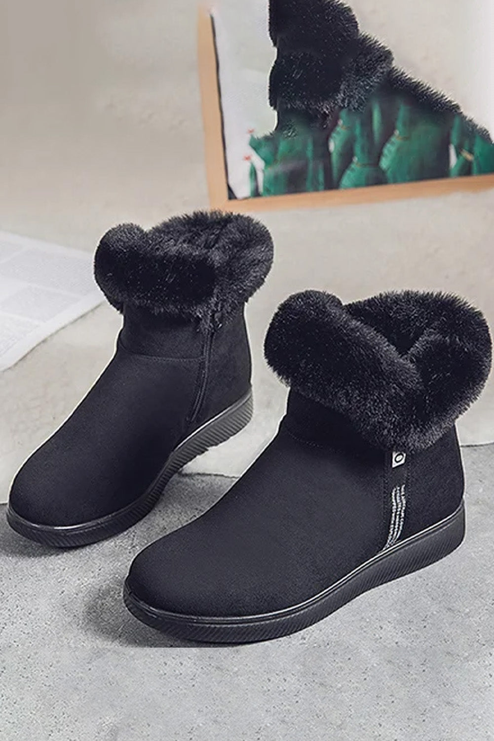 LC12457-2-37, LC12457-2-38, LC12457-2-41, Black Women’s Winter Warm Plush Boots Fur Lined Short Boot for Outdoor