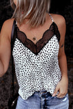 White Women's V Neck Printed Lace Tank Top Summer Camisole LC256335-1