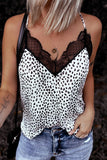White Women's V Neck Printed Lace Tank Top Summer Camisole LC256335-1