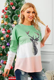 Green Women's Color Block Reindeer Print Gradient Crew Neck Sweatshirts LC2531516-9