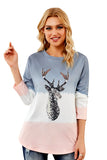Gray Women's Color Block Reindeer Print Gradient Crew Neck Sweatshirts LC2531516-11