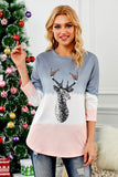 Gray Women's Color Block Reindeer Print Gradient Crew Neck Sweatshirts LC2531516-11