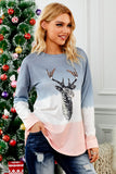 Gray Women's Color Block Reindeer Print Gradient Crew Neck Sweatshirts LC2531516-11